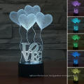 3D Illusion 4 Love Heart Balloons Night Light, USB 7 colores Change Touch Table escritorio dormitorio LED lámpara para las niñas del regalo del amante